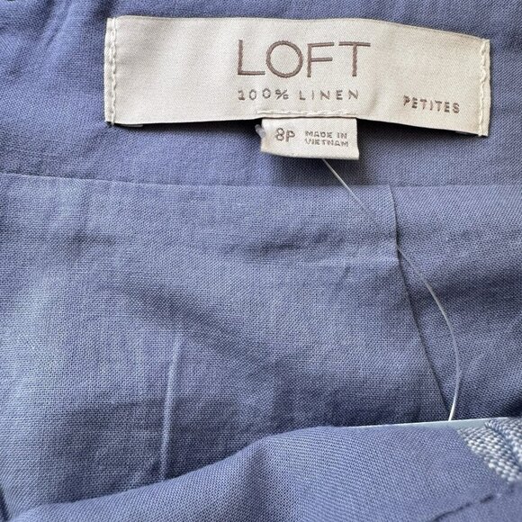 Ann Taylor LOFT 100% Linen Skirt Sky Chambray Blue Button Midi Straight Split - Picture 5 of 7